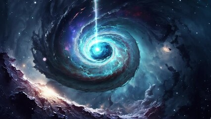 Wall Mural - beautiful spiral galaxy blue with beam 4k - concept art