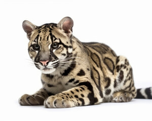 Wall Mural - photo of clouded leopard isolated on white background. Generative AI