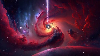 Wall Mural - Beautiful Spiral Galaxy red with beam 4K - Concept Art