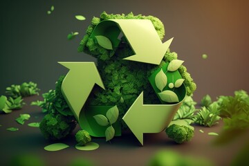 Wall Mural - recycle symbol with eco friendly earth background. generative ai