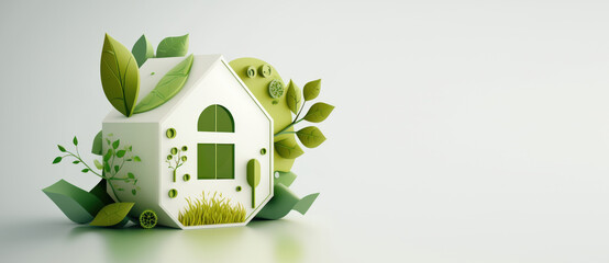 Wall Mural - eco friendly house with copy space and green environmental background. generative ai
