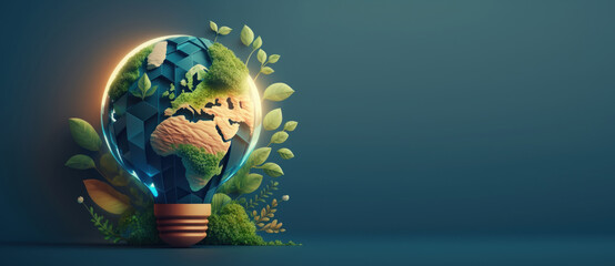 Wall Mural - eco friendly lightbulb banner with copy space, sustainable and renewable energy. generative ai