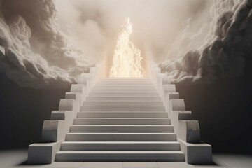 Stairs For Heaven And Hell - Religious Choice - Contain 3d Rendering. Generative AI