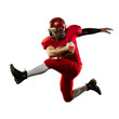 © Lustre Art Group  - Professional american football player in sports uniform and protective helmet in action isolated over white background png.
