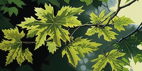 Sticker - Leafy twig of a maple tree in the woods Generative AI