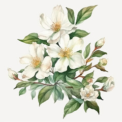 Watercolor painting of white magnolia flowers. Generative AI