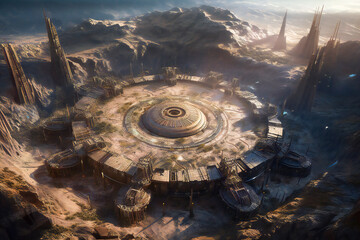 Wall Mural - ancient alien city or base on an alien planet. lost ancient civilizations heritage concept. created 