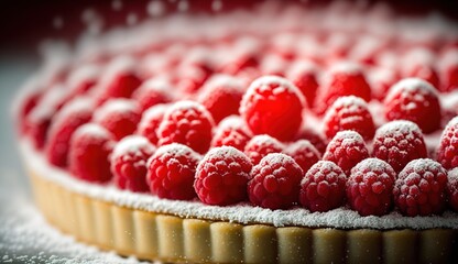 Wall Mural - Image of a raspberry tart, sprinkled with sugar. Generative AI