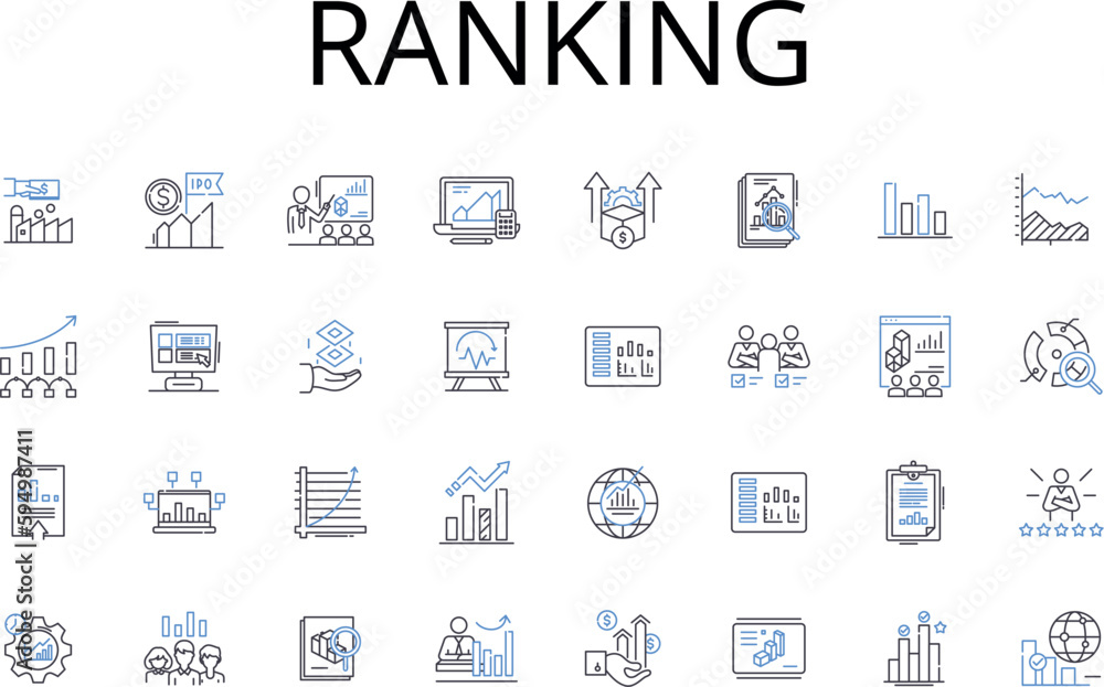 Ranking line icons collection. Evaluation, Grading, Scoring, Rating, Classifying, Ordering, Categorizing vector and linear illustration. Sorting,Judging,Assessing outline signs set