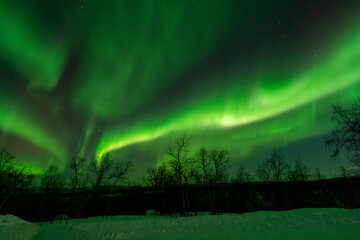 Wall Mural - aurora borealis northern lights lapland night landscape