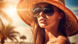 © IBEX.Media - Summer portrait of a beautiful young woman wearing sunglasses and sun hat, Generative AI illustration