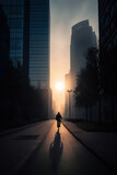 Fototapeta Londyn - Person Commuting by bike early in the morning. Generative AI illustration