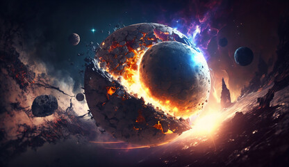 Wall Mural - Planet Collision - Illustration - concept art
