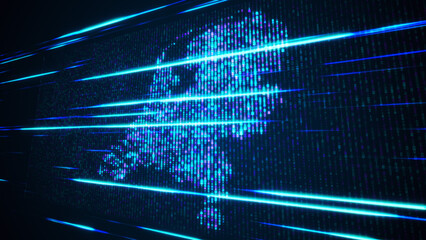 Wall Mural - abstract futuristic blue shinny binary digital number mosaic grid map of netherlands perspective vie