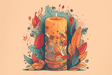 Wall Mural - Illustrated Candle. Generative AI