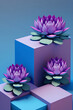 © ADDICTIVE STOCK - Generative AI illustration set of various cactuses placed on rectangular stands among pink stones on blue background