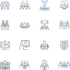 Service format line icons collection. Online, In-person, Teleconference, Video, Ph, Webinar, Workshop vector and linear illustration. Seminar,Group,Individual outline signs set