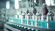Medical vials on production line at pharmaceutical factory, Pharmaceutical machine working pharmaceutical glass bottles production line, Generative AI
