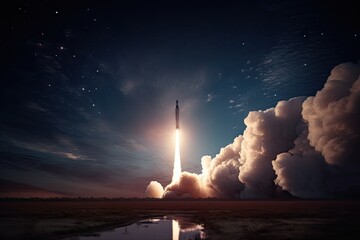 Wall Mural - rocket launch, with view of earth and the stars in the background, created with generative ai