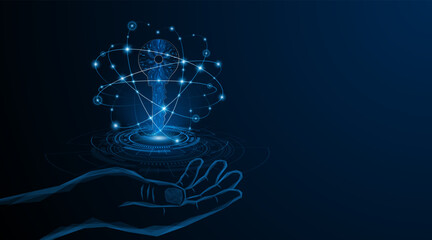 Abstract hand holding technology circuit board key icon. Cyber ​​data security and privacy concept. modern technology innovation concept background
