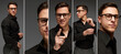 © master1305 - Collage. Stylish, handsome man in business classic style outfit isolated over grey background. Fashion look of businessman. Concept of business, youth, modern lisfestyle, men's beauty