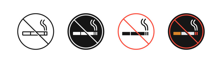 no smoke icon. stop smoking symbol. forbidden cigarette signs. ban tobacco symbols. prohibit nicotin