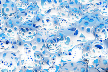 Wall Mural - Probiotic backdrop. White-blue molecules. Beneficial microorganisms. Background for scientific presentation. Probiotics for immunity. Medical backdrop. Probiotic texture for website. 3d image