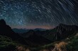 starry night sky, with trails of stars and moon shining bright, created with generative ai