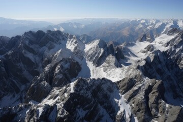 Wall Mural - high-altitude view of canyon, with snow-capped peaks in the background, created with generative ai