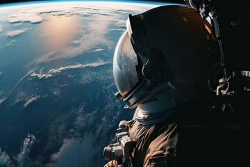 Canvas Print - astronaut gazing at the breathtaking view of the earth from space, created with generative ai