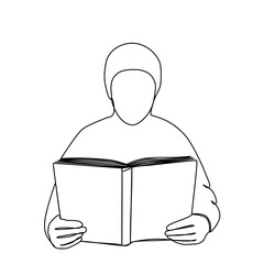 Poster - continuous line drawing of a young man reading a book.