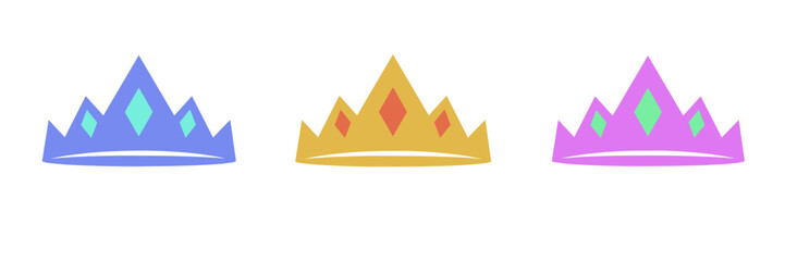 Wall Mural - Beautiful set or collection of pretty crowns in blue, gold and pink colors