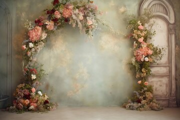 floral arch vintage background for photo studio. generative AI