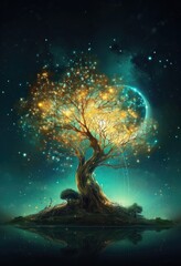 The earth tree in the starry sky Generative Ai