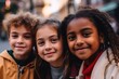 © Eli Berr - multi ethnic friends, children having fun together hanging out in the city Friendship and diversity concept.  Ai generated