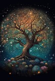 Fototapeta Las - The earth tree in the starry sky Generative Ai