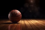 Fototapeta Sport - Basketball Spotlight: Ball on a Wooden Court with Bright Illumination. Generative AI