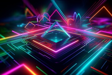 Graphic neon lines imaginative background, wallpaper,  colorful, Generative IA