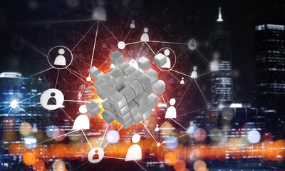 Wall Mural - concept of internet and networking with digital cube figure on dark background
