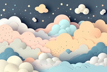 Paper Art Style Clouds With Stars, Created With Generative AI