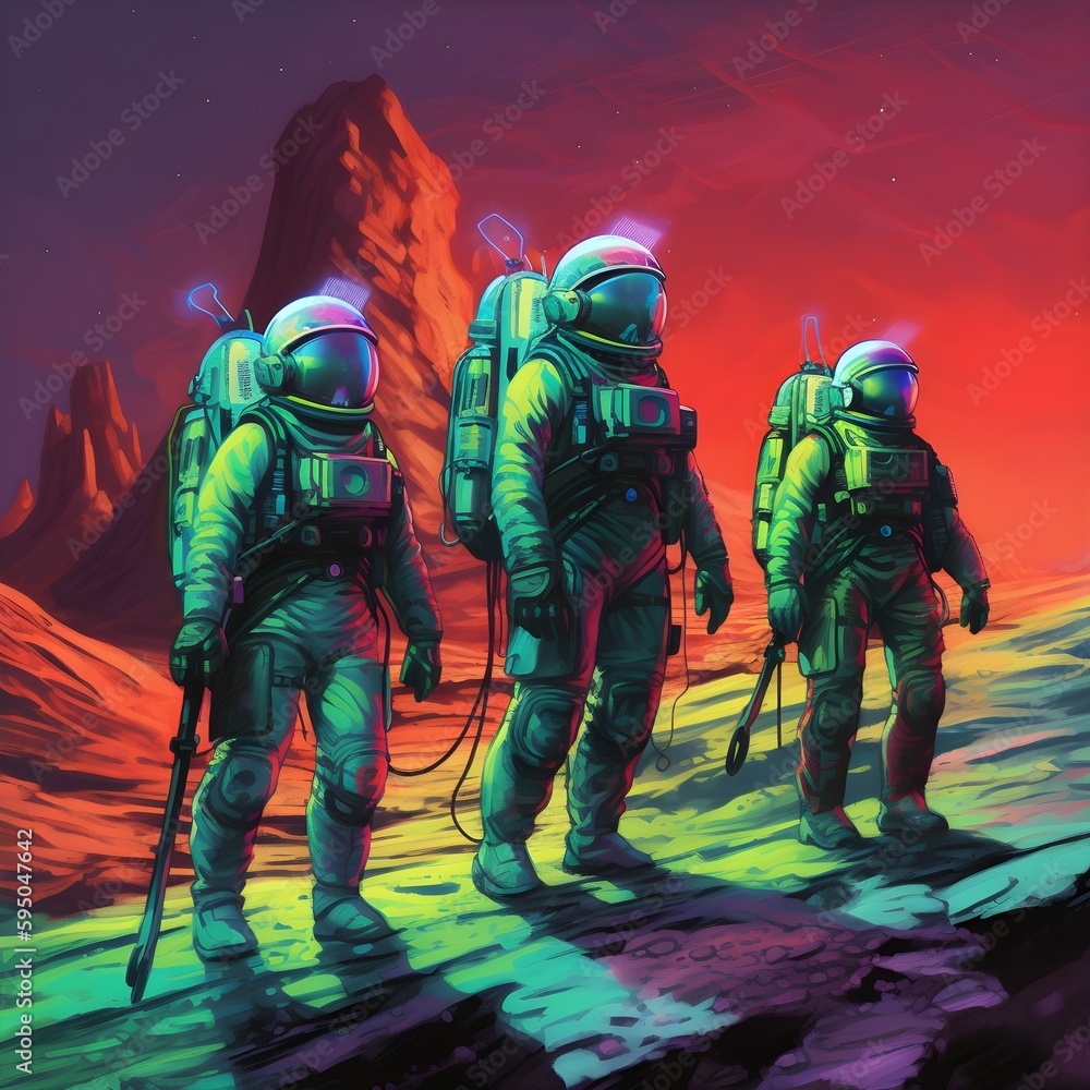 Embark on a remarkable journey with a group of astronauts exploring a ...