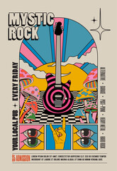 retro vintage styled psychedelic rock music concert or festival or party flyer or poster design temp