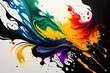 Vibrant, rippling paint splash background image with paint splatters and blotches. Splashing wave of vibrant rainbow colors on a white background. Digital art.