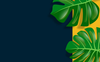 Wall Mural - banner design with monstera leaves background 