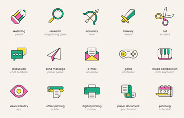 Wall Mural - creative business icons. digital work icon set. creativity and innovation symbols. flat vector illus