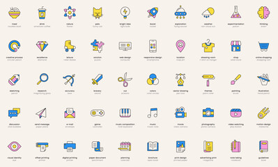 Wall Mural - creative business icons. digital work icon set. creativity and innovation symbols. flat vector illus