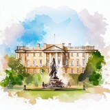 Fototapeta Fototapeta Londyn - Buckingham Palace in watercolor style by Generative AI