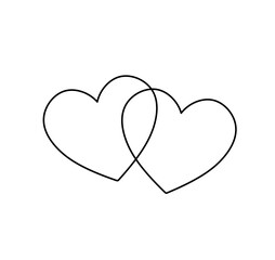Wall Mural - vector isolated two pair couple hearts intersected colorless black and white contour line easy drawi