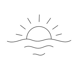 Wall Mural - vector isolated one single simplest sun with waves landscape colorless black and white contour line 