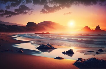 Wall Mural - Amazing dawn over a seascape. Generative AI